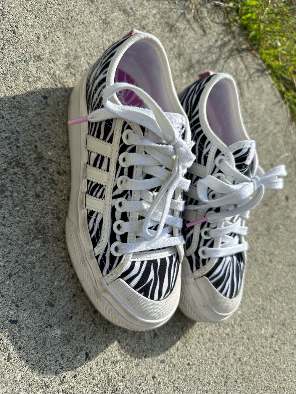 Adidas Zebra Print Sneakers in Black, White & Pink Accents